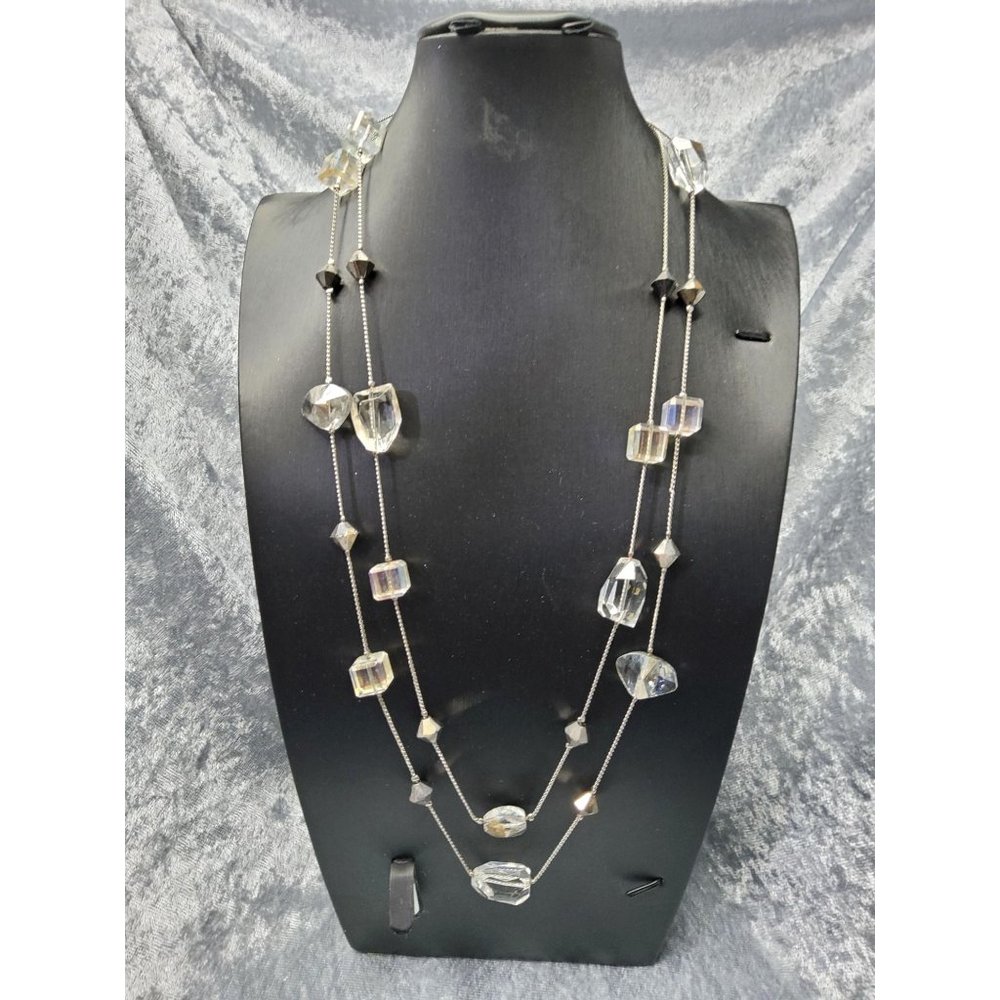 vintage premier design silver tone multishape acrylic/glass crystals metal neckl